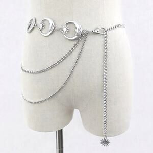 Celestial Moon Star Chain Belt Silver Tone Layered Waist Women's Dance Gift
